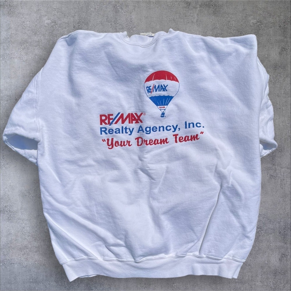 Vintage 90s RE/MAX LOGO Crewneck Sweater White Large